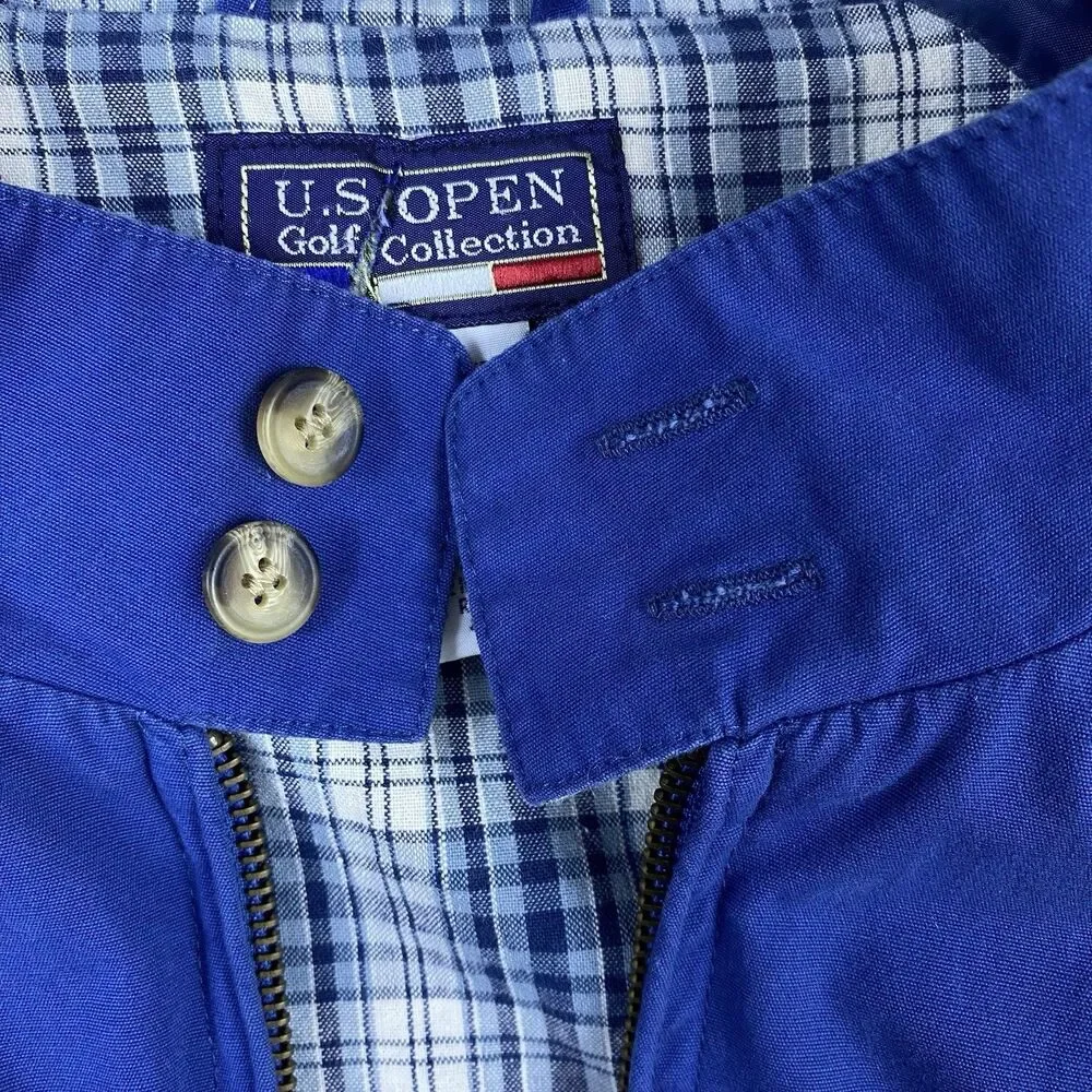 Vtg US Open Men's Harrington Jacket Golf Collection Blue Plaid Lined Zip Up Sz L